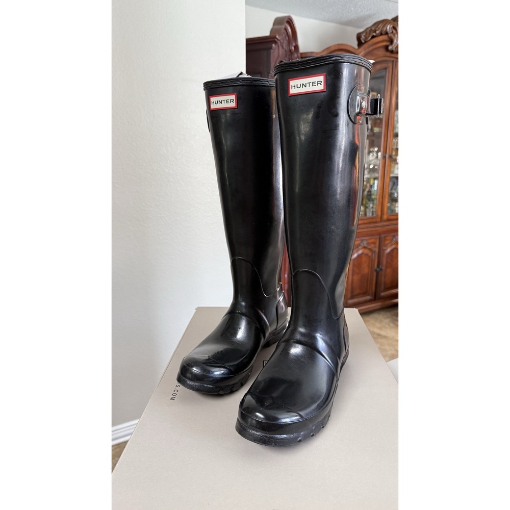 Hunter Original Tall Gloss Rain Boots Womens 8 Black WFT1000RGL Waterproof